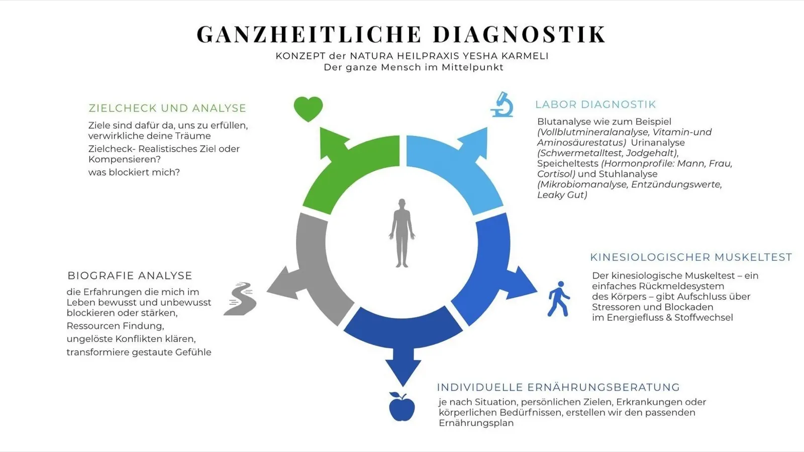 Ganzheitliche Diagnostik Zielcheck und Analyse Labor Diagnose Kinesologischer Muskeltest Heilpraktiker Yesha Karmeli in Berlin
