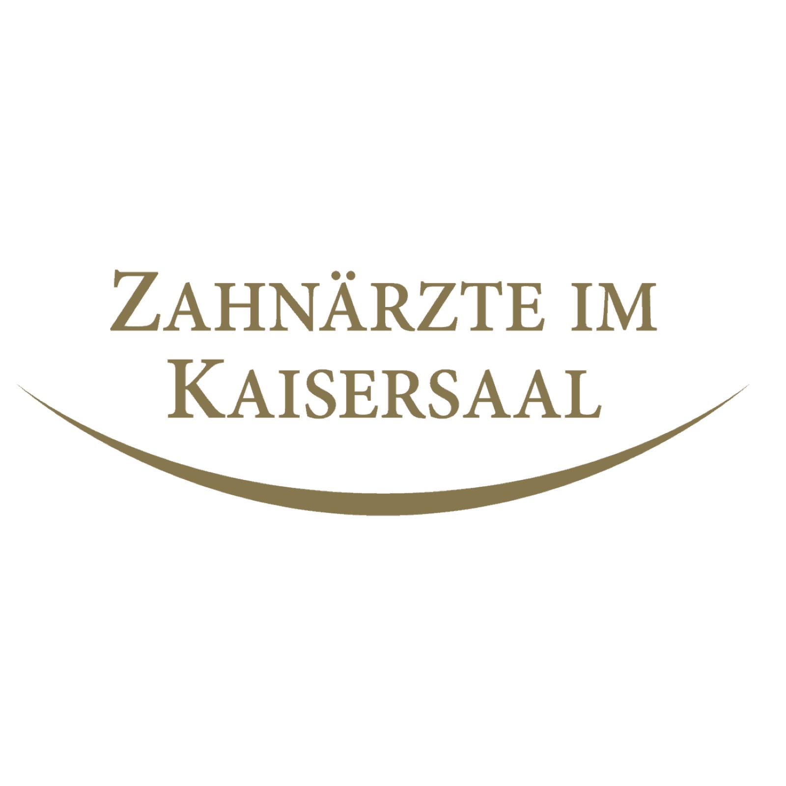Logo with the text 'Zahnärzte im Kaisersaal', black and white with gold lettering and a curved line underneath.